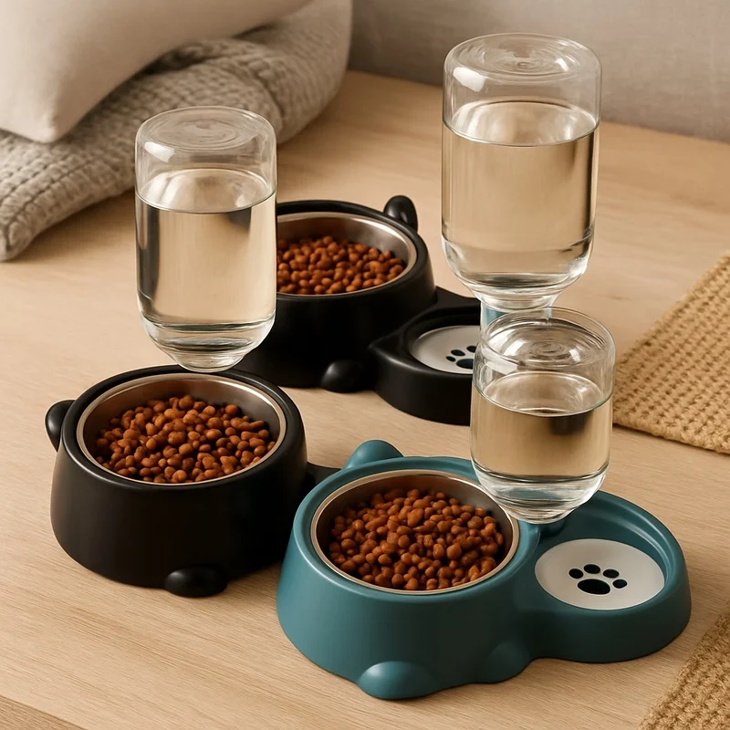 Gravity-Driven Pet Feeding Station with Tilted Dispenser for Cats and Dogs, Hands-Free Operation, Battery-Free Water and Food
