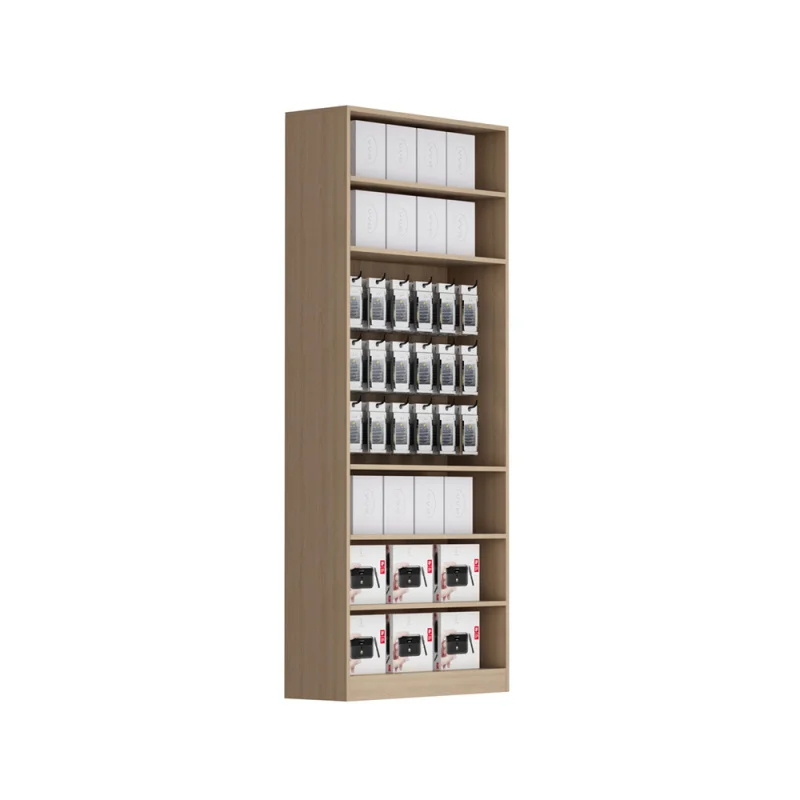 custom.Custom metal hooks oak wood floor stand wall retail cell mobile phone accessories display showcase cabinet