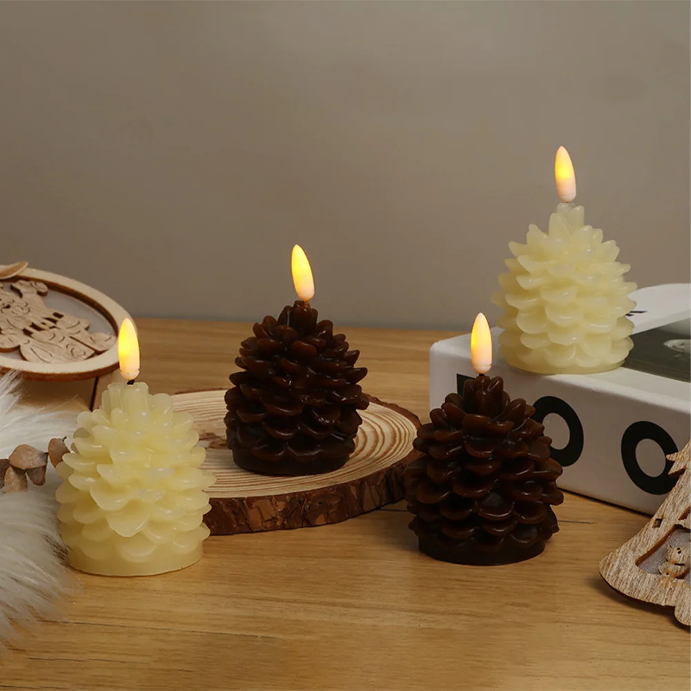 Pinecone Flameless Candle Light Flickering Flameless LED Lights Real Wax For Halloween Christmas Wedding (Battery Included)