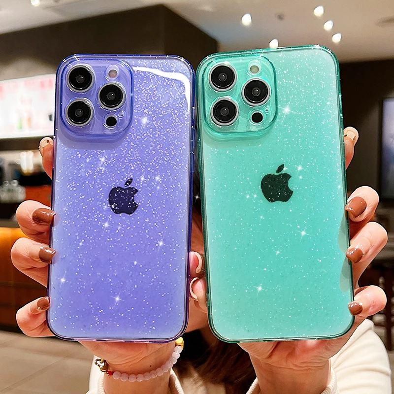 NEW Luxury Bling Glitter Clear Case For iPhone 17Air 16 15 14 Pro Max 13 12 11 X XR XS 14 Plus 7 8 Transprent Soft Acrylic Cover