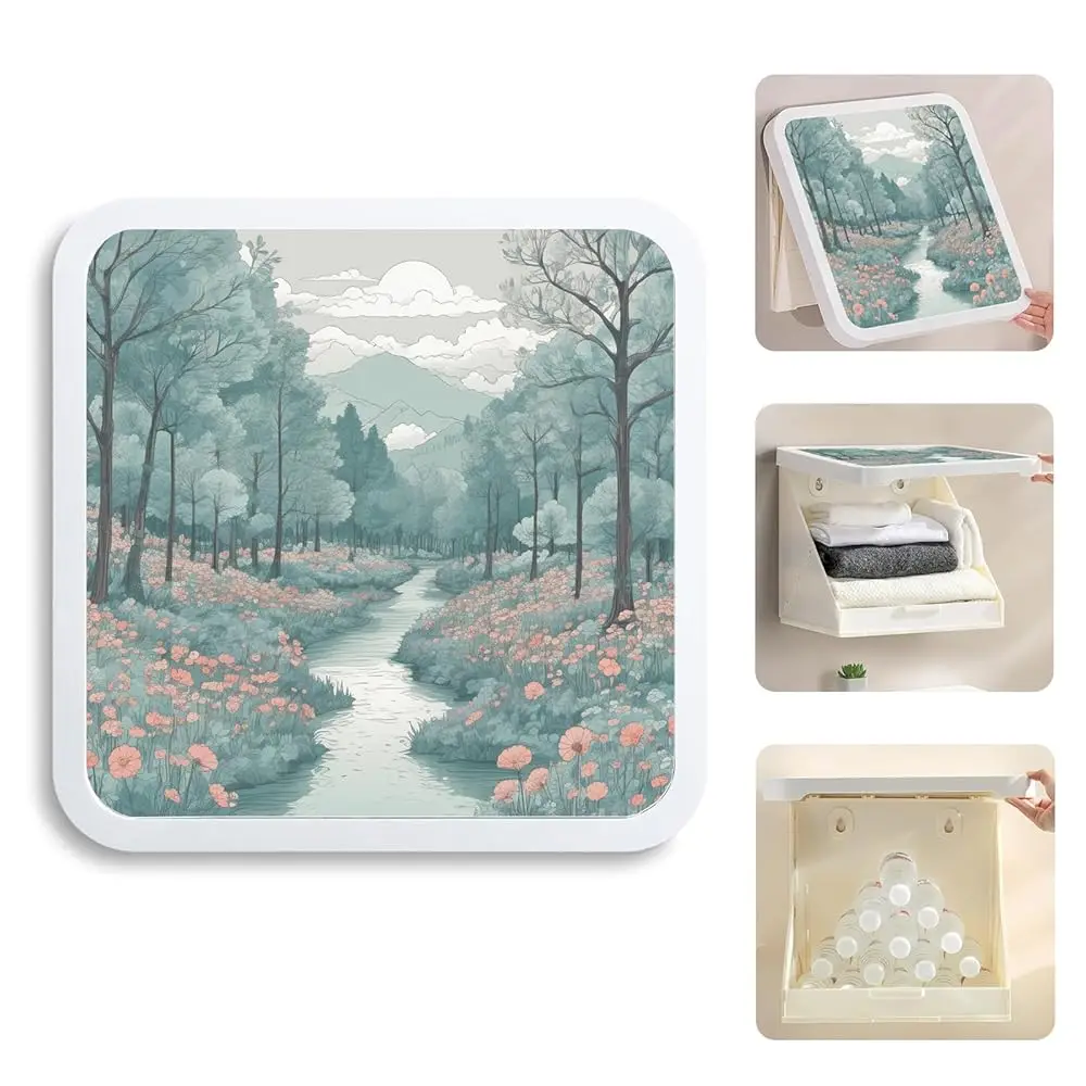 

Mural Folding Wall Cabinet，Foldable Bathroom Shelves For Wall Storage, No Drill Floating Shelves Organizer For Bathroom,