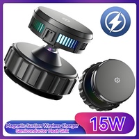 15W Magnetic Wireless Charger with Suction Cup, Semiconductor Cooling, RGB Lighting, Works with All Brands, for Car/Kitchen/Gym