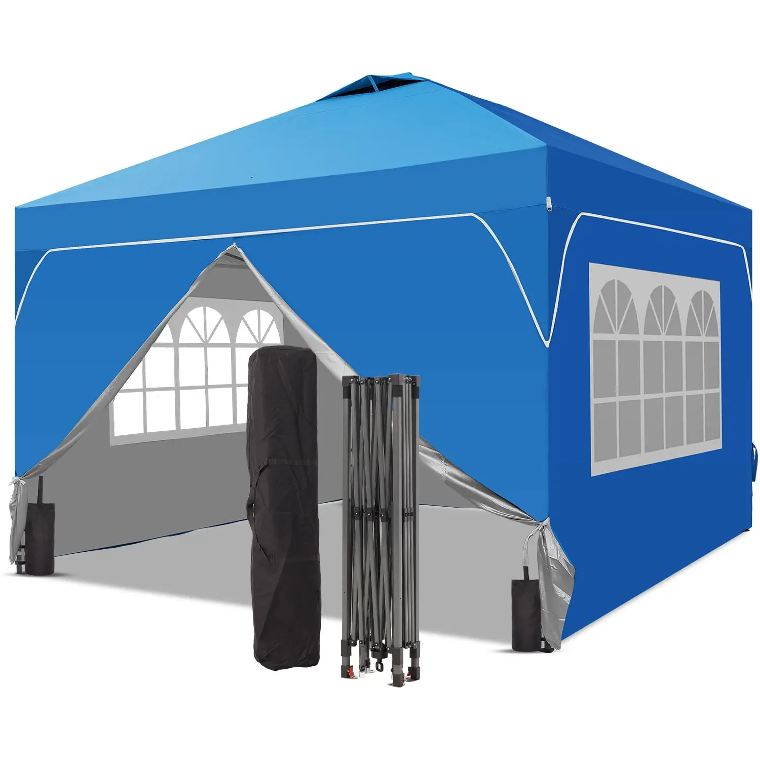 10x10 FT Pop Up Canopy with Sidewalls, 1-Button Push Instant Tent, Customized