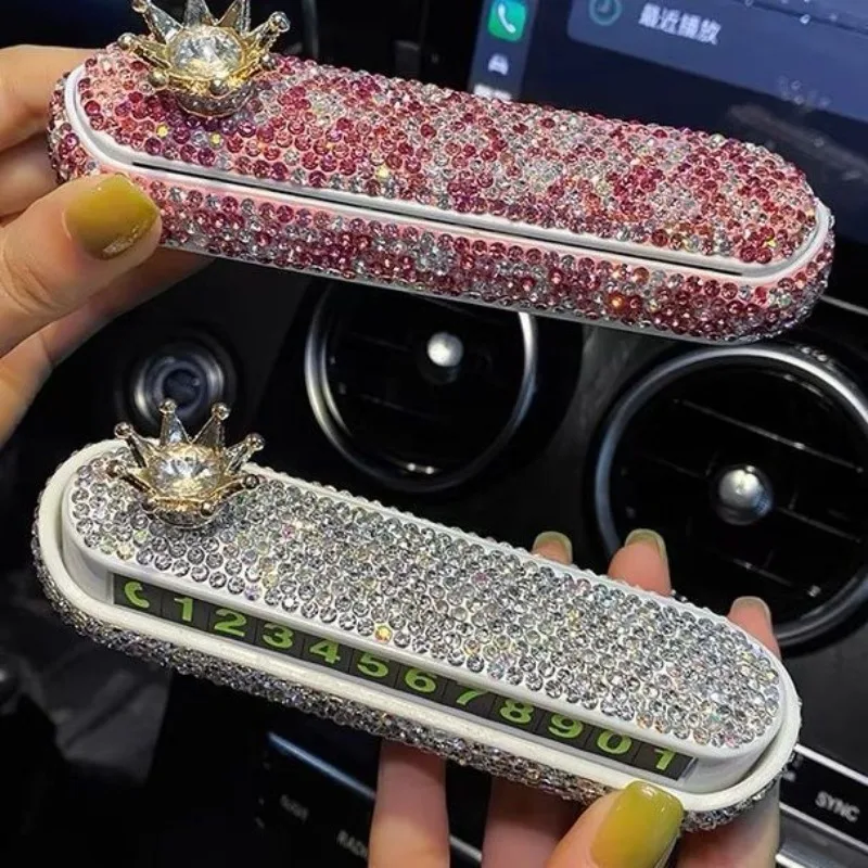 Car Diamond Inlaid Temporary Parking Sign, Hidden Phone Number Sign, Women's Mobile Phone Sign, High-end Car Decoration