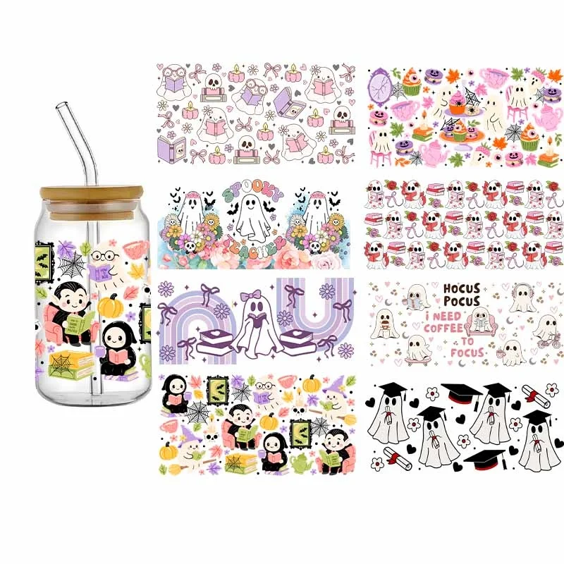 

UV DTF Cup Wraps Transfers Halloween Spooky Theme Design Gift Waterproof Sticker Iron On Transfer For Glass Can Wraps 16oz Libbe