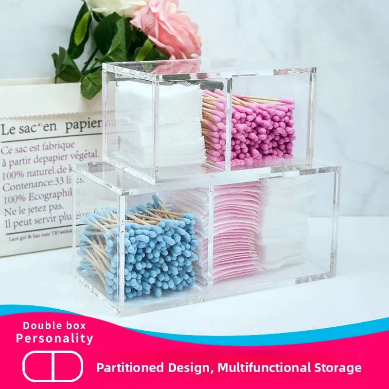 

Transparent Acrylic eup Cotton Storage Box Desktop Cosmetic Remover Cotton Swab Holder Plastic Dust Cover Rectangular ape