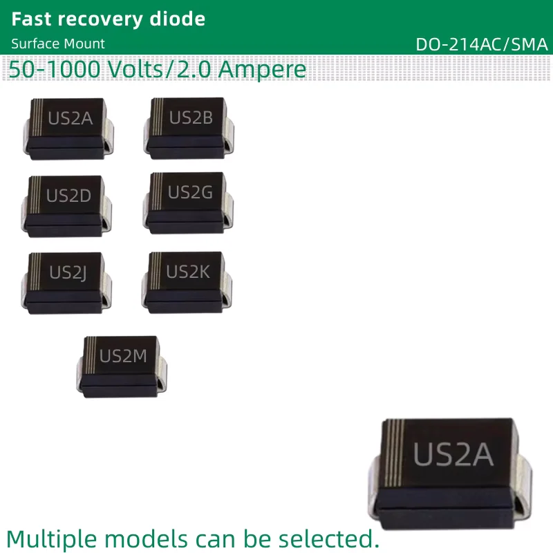 50pcs/lot Fast recovery diode DO-214AC/SMA US2A US2B US2D US2G US2J US2K US2M Surface Mount 50-1000 Volts 2.0 Ampere