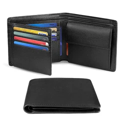 RFID Blocking Slim Trifold Carteiras para Homens, 100% Couro Genuíno, Bolso de Moedas, Janela ID, Carteira Minimalista