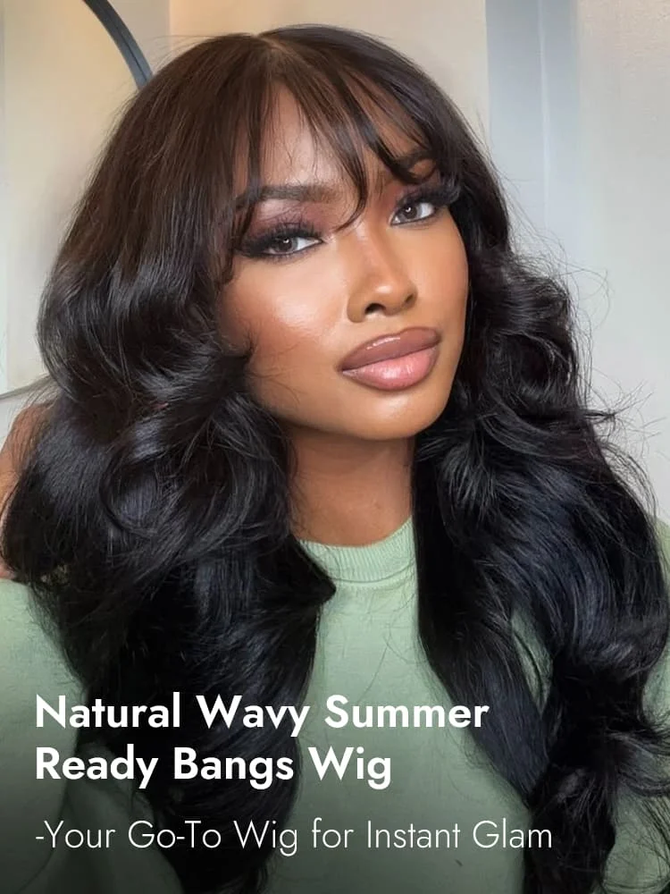 

Alipearl Hair Long Natural Wavy Airy Bangs Glueless 5x5 Lace Closure Human Hair Wigs Ready And Go Wig