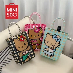 Sanrio Hello Kitty Black Skin Woven Basket New Kawaii Anime Hawaiian Cartoon Sweet Cute Girls Spicy Girls Atmosphere Handbag