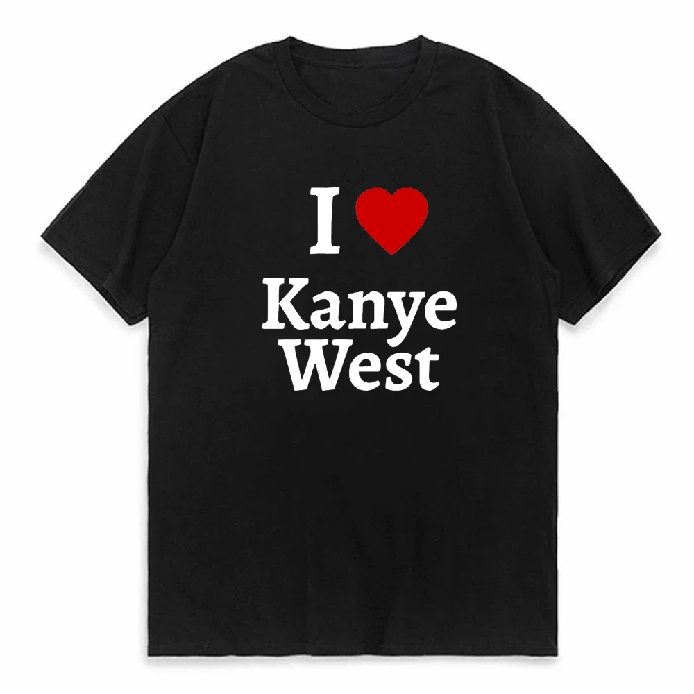 

Футболка I Love Kanye West для мужчин и женщин, хлопковая тенниска с коротким рукавом, модная одежда для пар, уличная одежда, лето