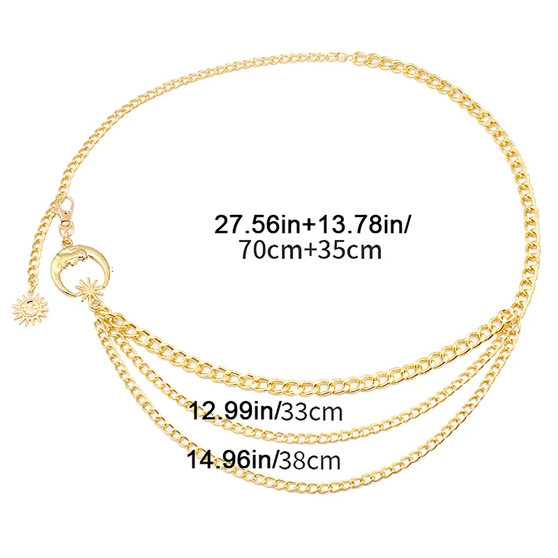 1Pc Women Waist Chain Belt for Dress Skirt Belts with Moon Star Waistbands Gold Silver Ladies Clothing Chain Accessories