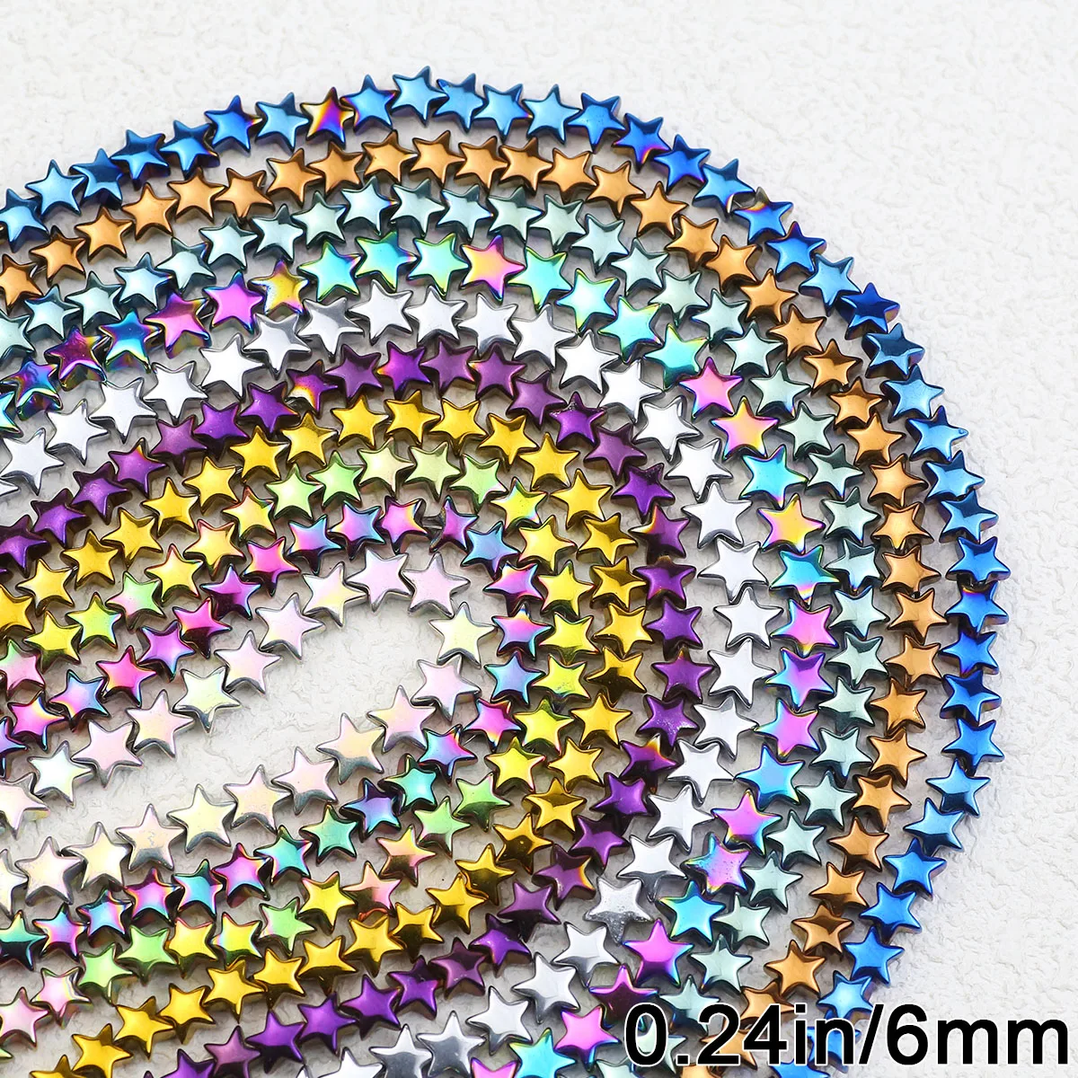 Bogen fünfzackiger Stern Schwarzer Hämatit Naturstein mehrfarbige lose Perlen 6mm 70 Stück für DIY Schmuckherstellung Armbänder Halsketten