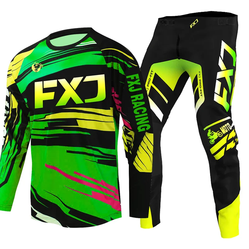 Fluorescent Green Black Motocross Jersey Pant Kits Enduro Mens Women Off-road Child Girl MX Name Number Customize Adult Boy
