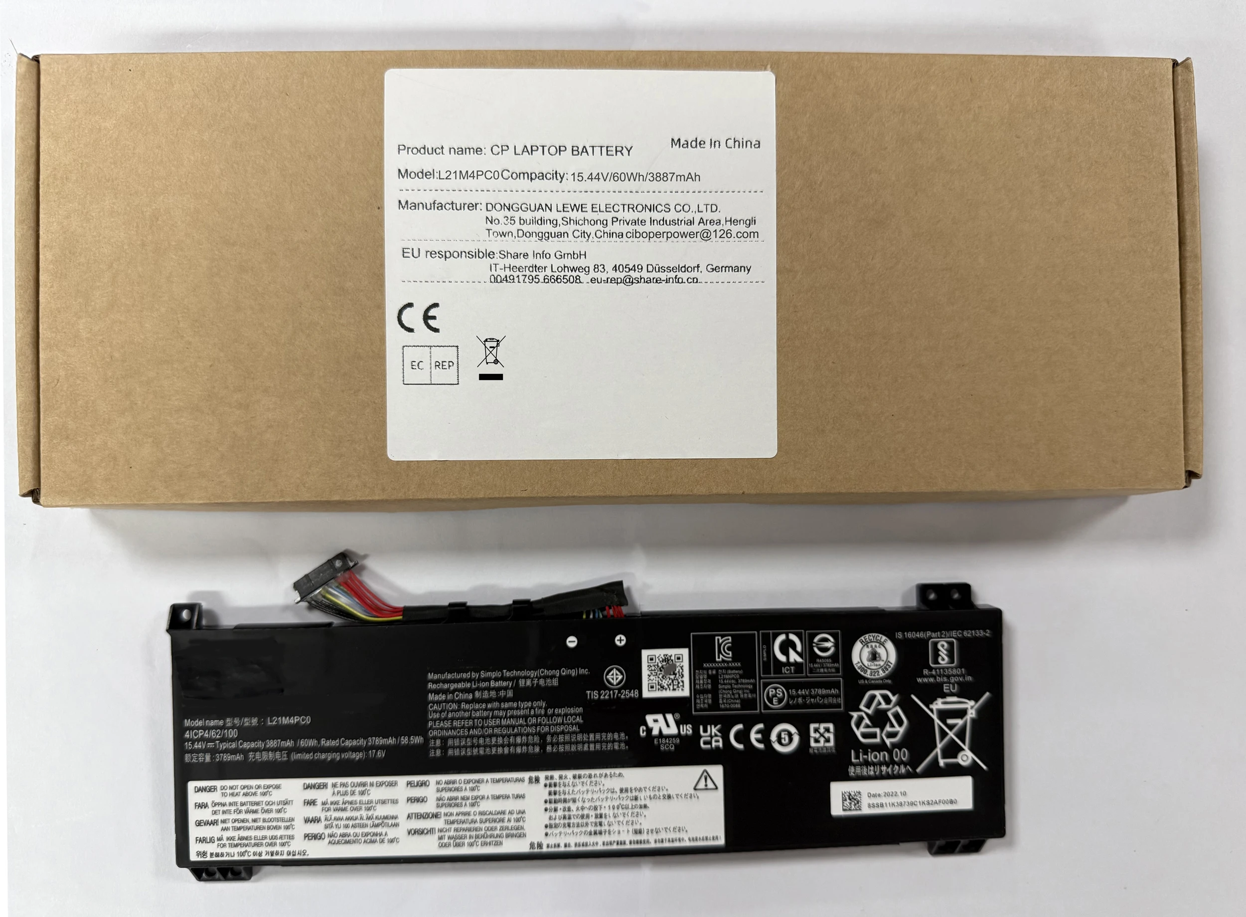 CP Laptop Battery L21M4PC0 L21C4PC0 L21D4PC0 L21M4PC1 For Legion Y7000P R7000P Y9000K Y9000P R9000P R9000K 2022 60Wh/3887mAh