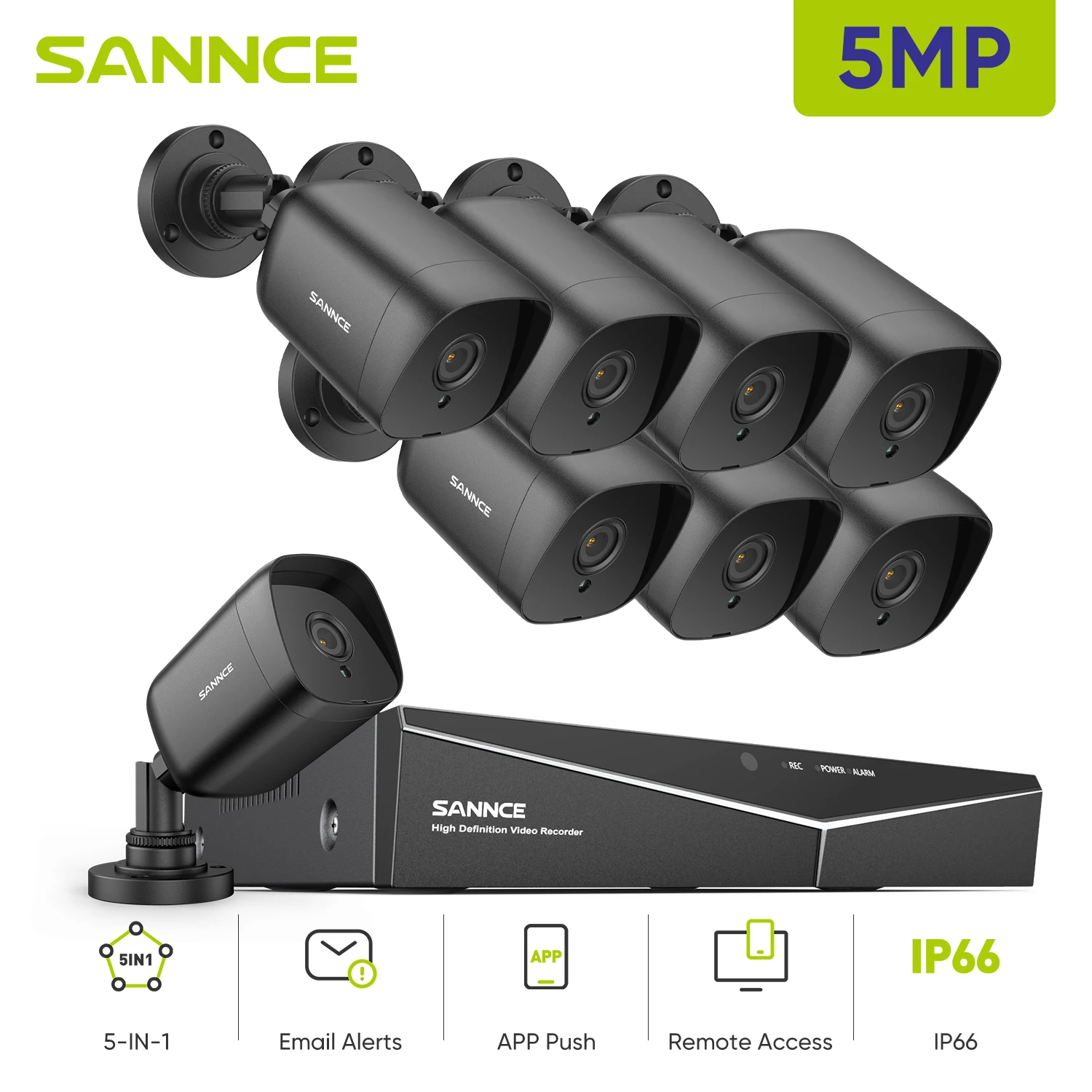 SANNCE 8CH 5MP DVR CCTV System Bullet Camera Video Security Cameras IR Night Vision Remote Monitor Waterproof Surveillance Kits