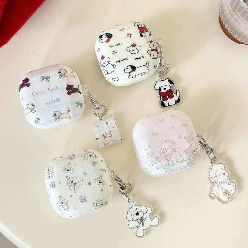 

For Galaxy Buds Core BudsPro 2 FE Live Cases Ins Cute Puppy Wireless Bluetooth Earphone Cover Protective Fundas With Pendant