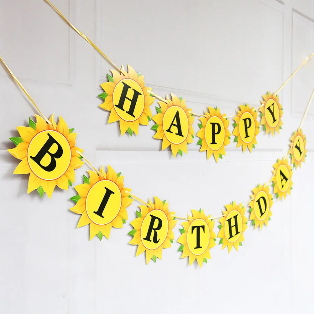 

Sunflower Birthday Banner Garland Party Decorations Pre Strung Floral Pennant For Kids Room Club Celebration Easy Assembly