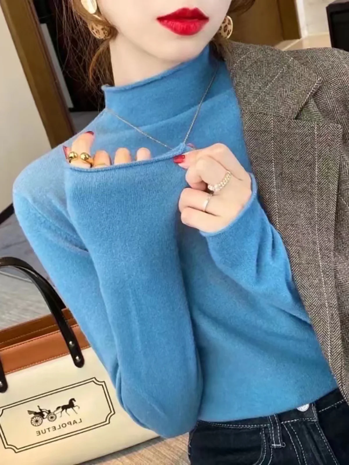 Veelzijdige kleur gebreide kleding f hoge kraag damesbasis irt herfst winter nieuwe sle warme innerlijke match rechte buis sle