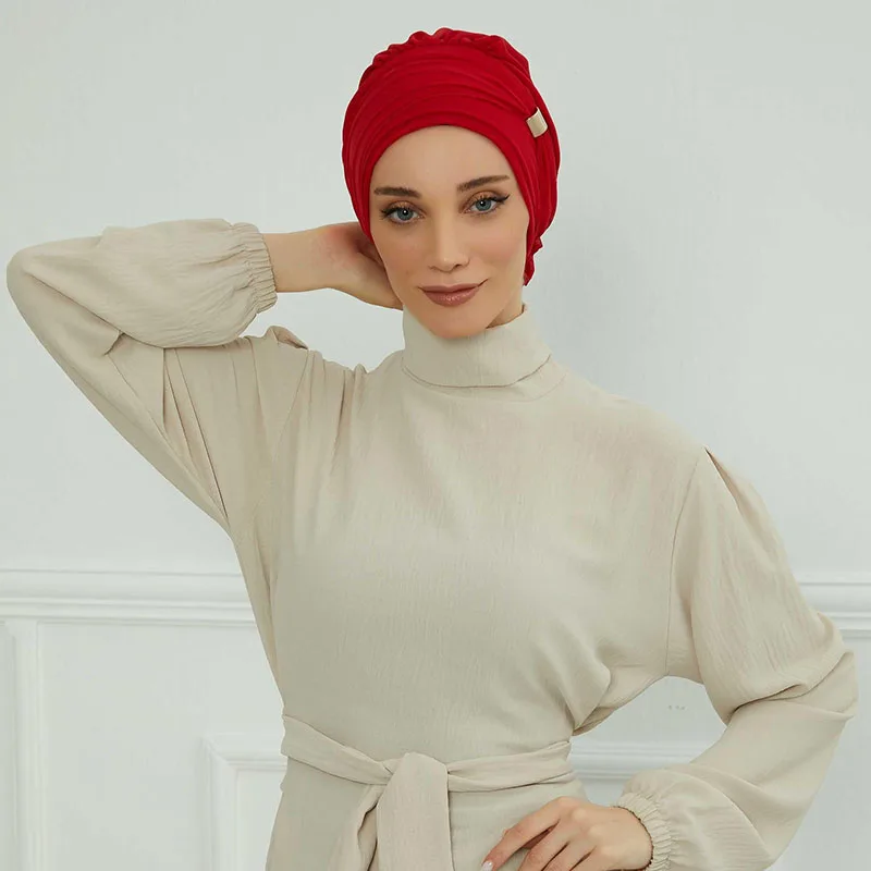 Turbante musulmán para mujer, Hijabs de algodón, pañuelo para la cabeza, hebilla de Metal, decoración, nuevo diseño