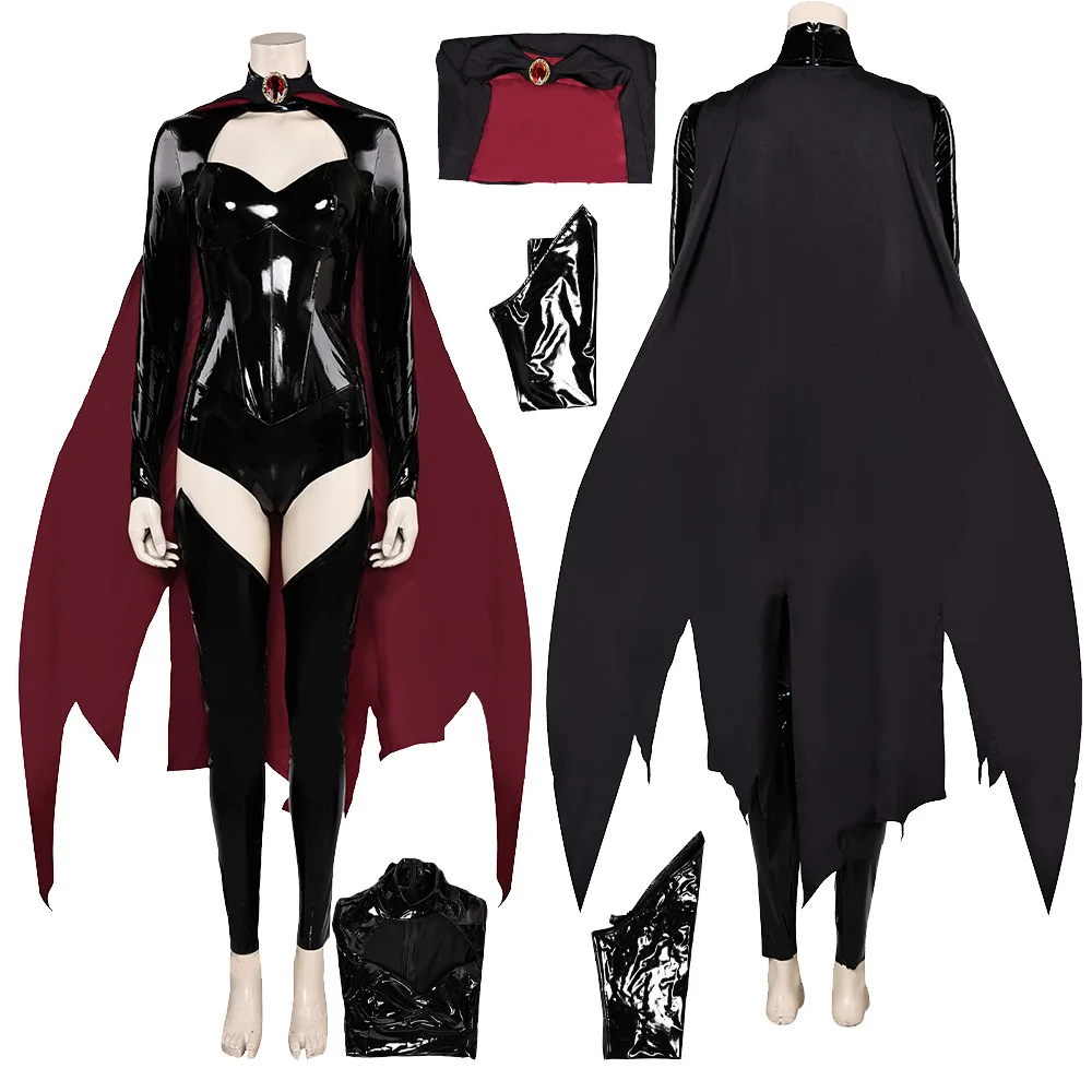 Female Madelyne Pryor Cosplay Jumpsuit Cloak X 97 Villain Costume Adult Women Latex Suit Outfit Halloween Carnival Party Clothes