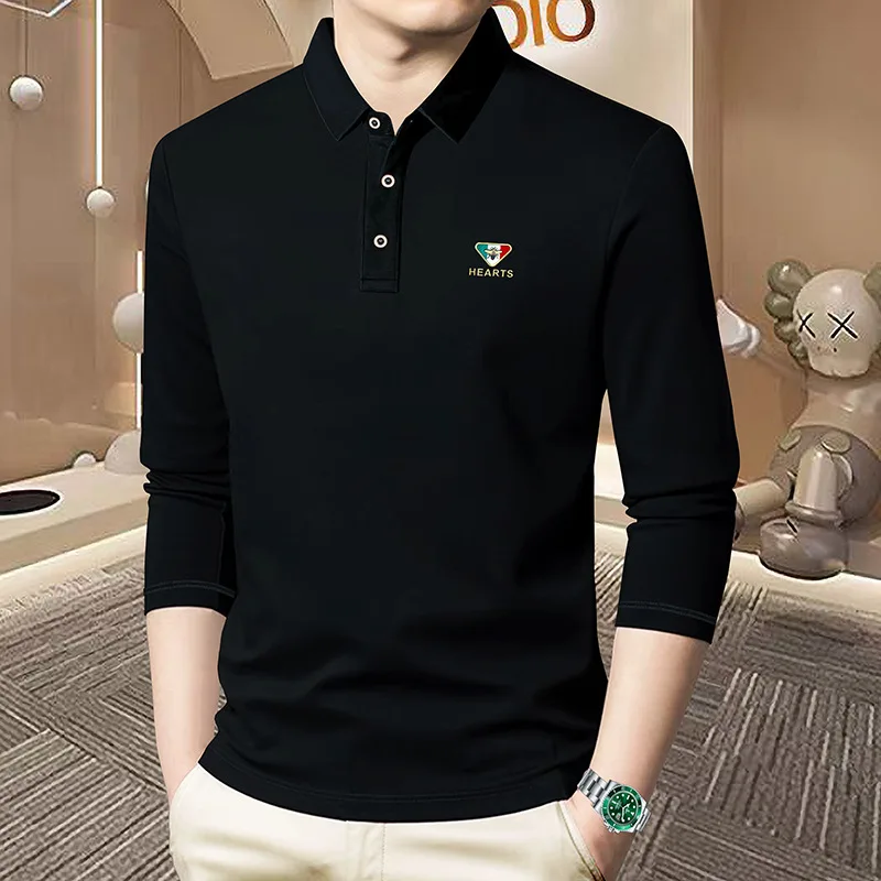 Men's Polo Shirt Business Casual Long Sleeved Shirt Fabric Fitted Comfort New Release All Season Cotton Mature Male Clothing
