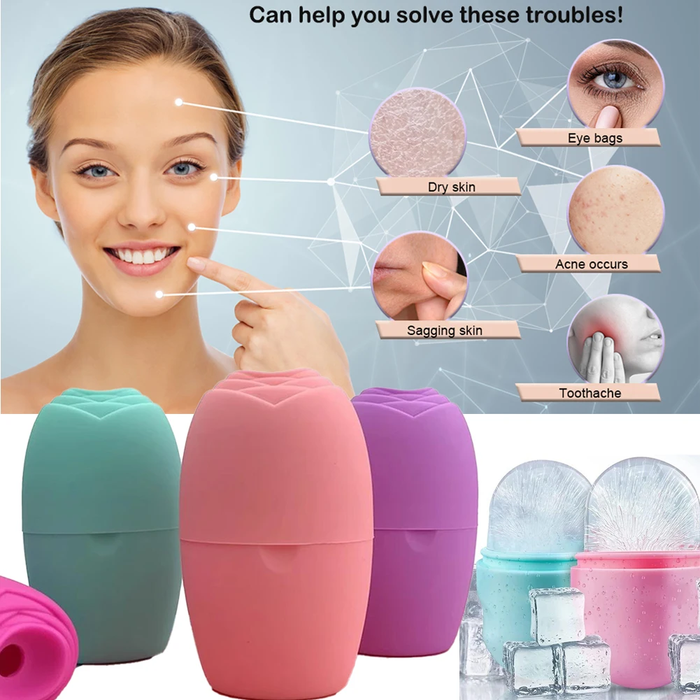 Rodillo masajeador facial de silicona con moldes para cubitos de hielo para el cuidado de la piel, rodillo de masaje con molde de hielo reutilizable para terapia de rodízio en todo el cuerpo