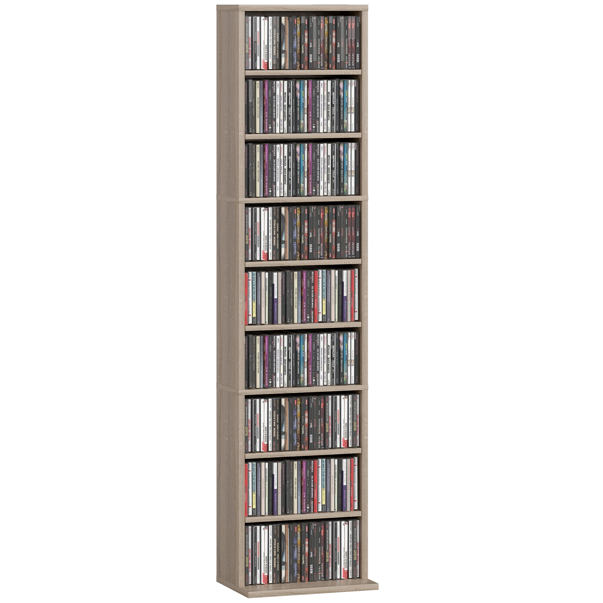 HOMCOM Estantería para CDs y DVDs Soportes para CD Estrechos con 9 Compartimentos Estantes Ajustables para Salón Oficina