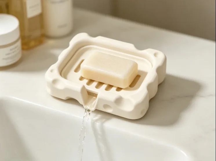 3D Printed Self Draining Soap Dish, Grooved Base Water Channel Soap Holder for Bathroom Shower Kitchen Sink