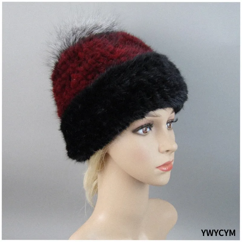 2026 Brand Real Mink Fur Hat For Winter Women Imported Knitted Mink Cap With Fox Fur New Hot Sale High Quality Women Beanies Hat