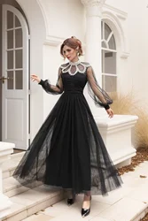 SEQINYY Elegant Long Dress Summer Spring New Fashion Design Women Runway O-Neck Beading Hollow Out Party High Street