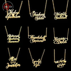 Goxijite Trendy Custom Name Plate Stainless Steel Personalized Love Pattern Double Ranking Words Necklaces Best Jewelry Gift