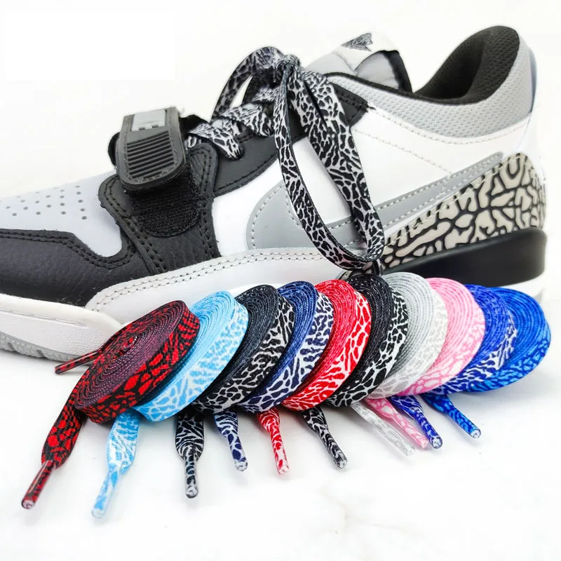 17 Colors Flat Shoe Laces for Sneakers Burst Crack Texture Rope Sports Shoelaces Leopard Print Flame Red Printing Shoestring