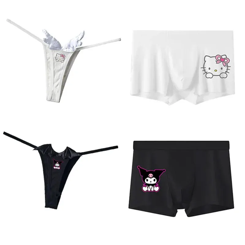 Sexy low-waist sexy angel couple underwear cartoon hellokittys black beauty printed men's boxer briefs portable strap T-shaped