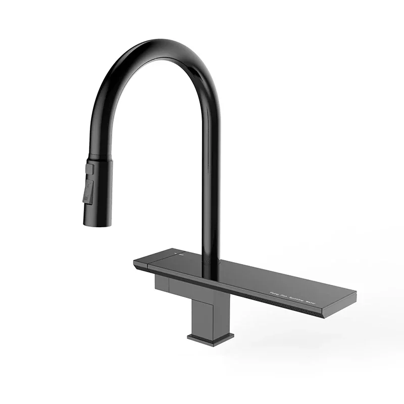 High-End Gunmetal Brushed Black 304 stainless steel sink faucets hot cold Waterfall Rainfall Revolving Kitchen Faucet