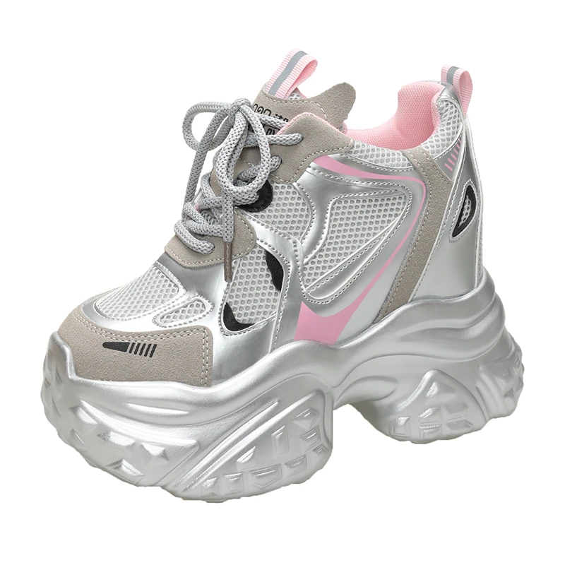

10CM Women Platform Sneakers 2024 Summer Breathable Mesh Shoes Women Wedges Heels Casual Shoes Thick Sole Trainers Casual Shoes