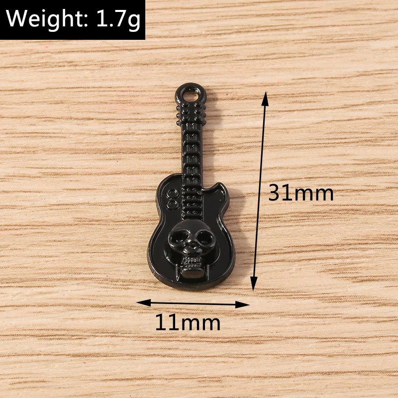 10 Stück 11x31mm Niedliche Legierungs-Musikgitarren-Anhänger für Ohrringe, Halsketten, Handgemachte Schlüsselanhänger, Schmuckherstellungszubehör – Detail 1