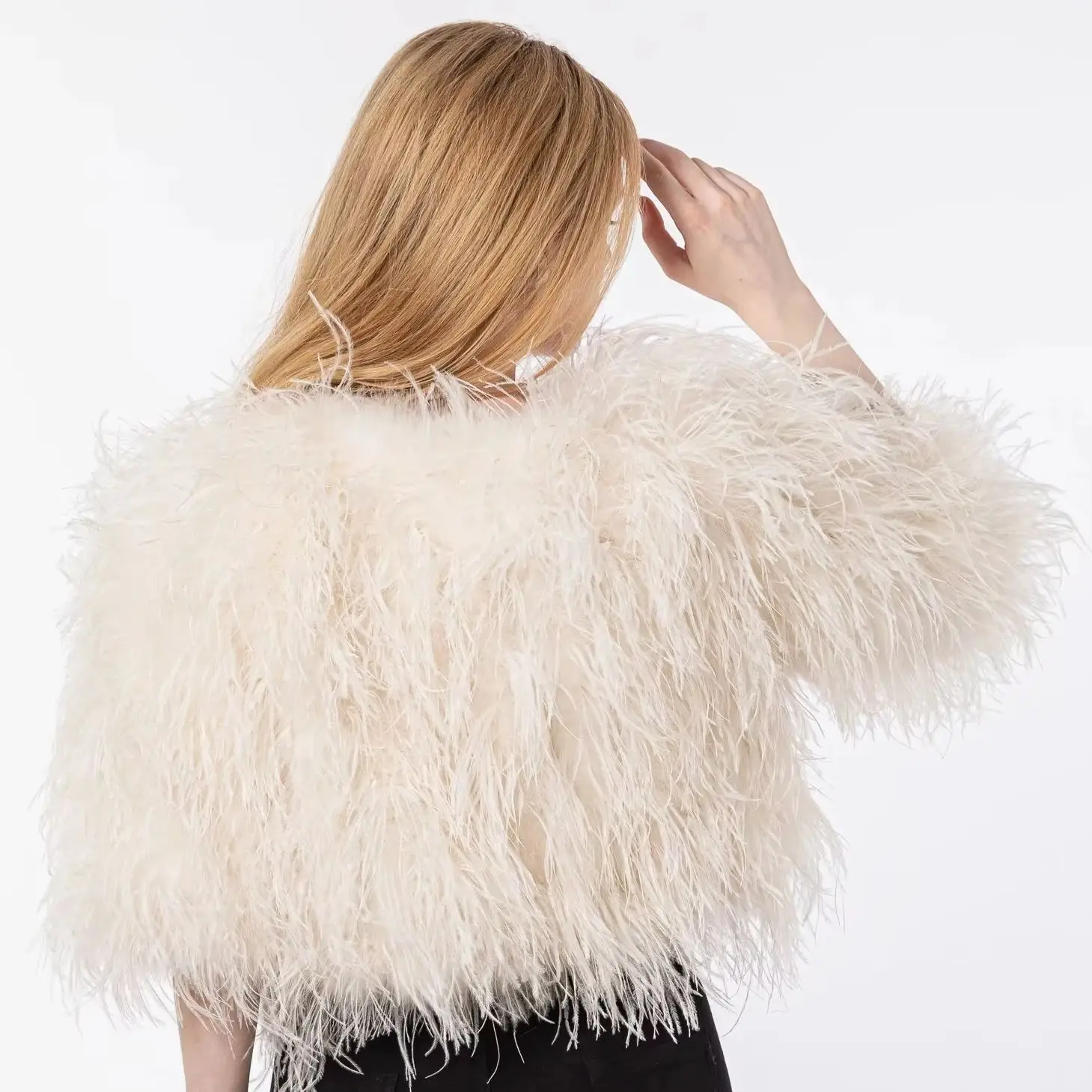 Peach Fuzz Real Ostrich Feather Small Coat for Women, Furry Pink Jacket, High Quality, New  B230408