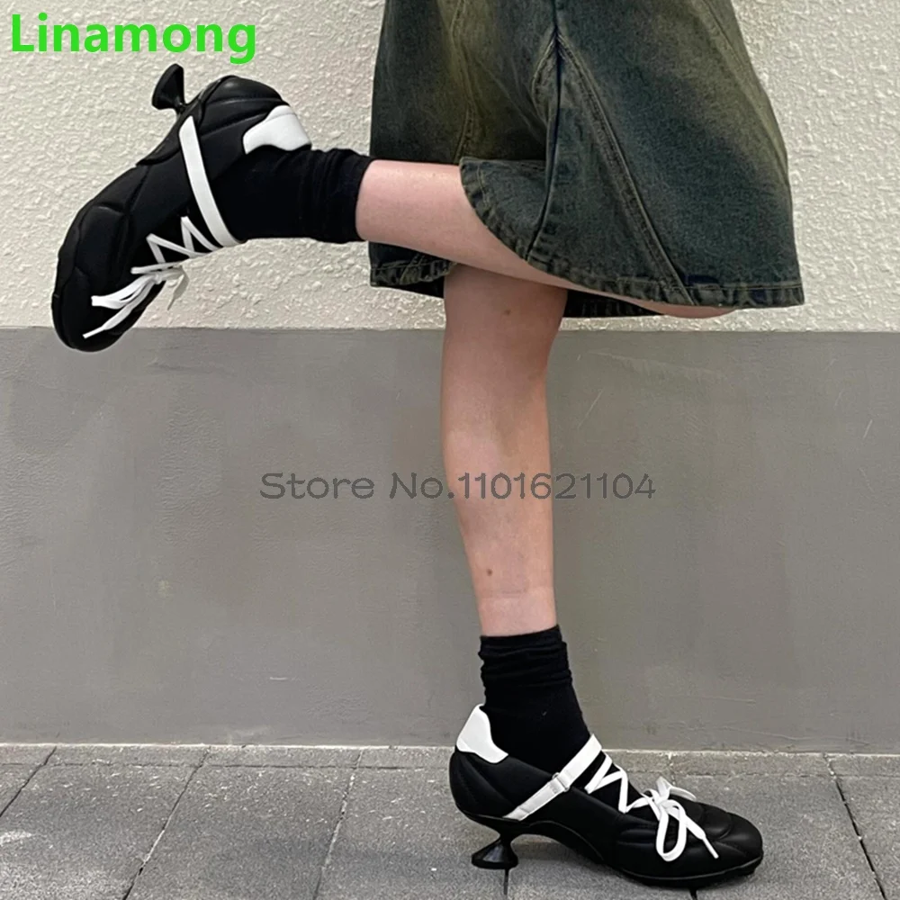 Sports Style Ballet Pumps For Female Female Strange Heel Lace-up Round Toe Shallow 2024 New Design Casual Fashion All-match Shoe