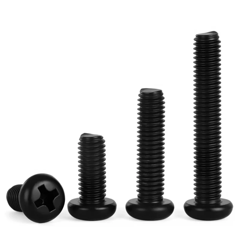 Black Carbon Steel Round Pan Phillips Bolt M1 ~ M6 Mushroom Screws Length 2~50 Mm 3