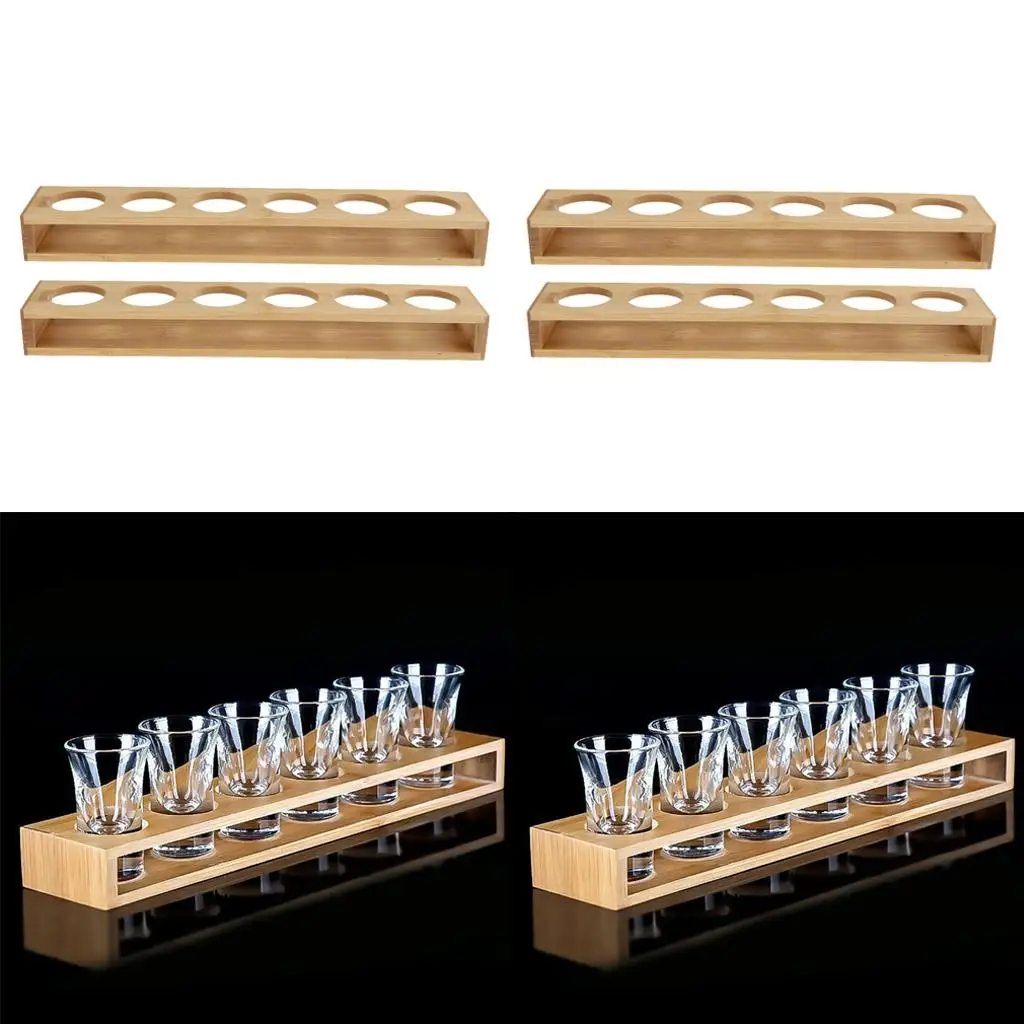 4 pieces Bamboo Shot Glass Holder Organizer Stand Storage Holder Stand