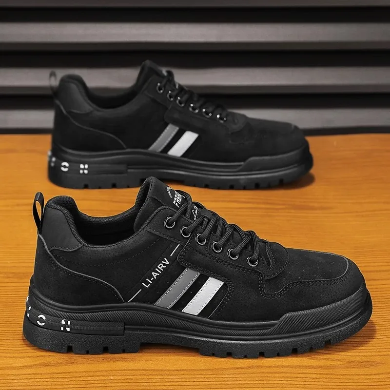 Men Suede-Effect Footwear Rugged Grooved Outsole Low-Cut Utility Sneakers Grey Stripe Accent Retro Urban Outdoor Trainer Zapatos