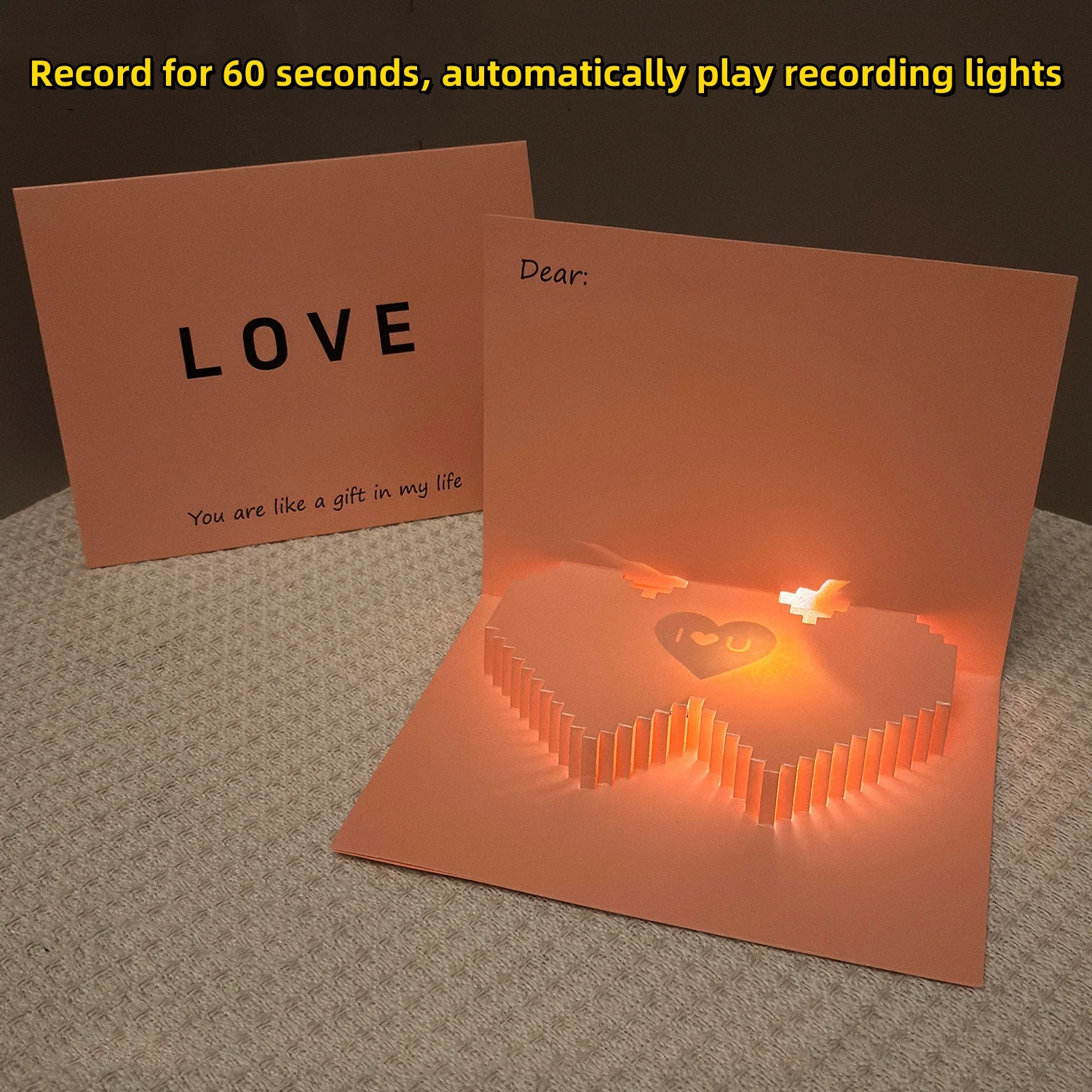 

3D Heart-Shaped Greeting Card with Voice Recording and LED Lights: Valentine's Day and Birthday Cards for Girlfriends