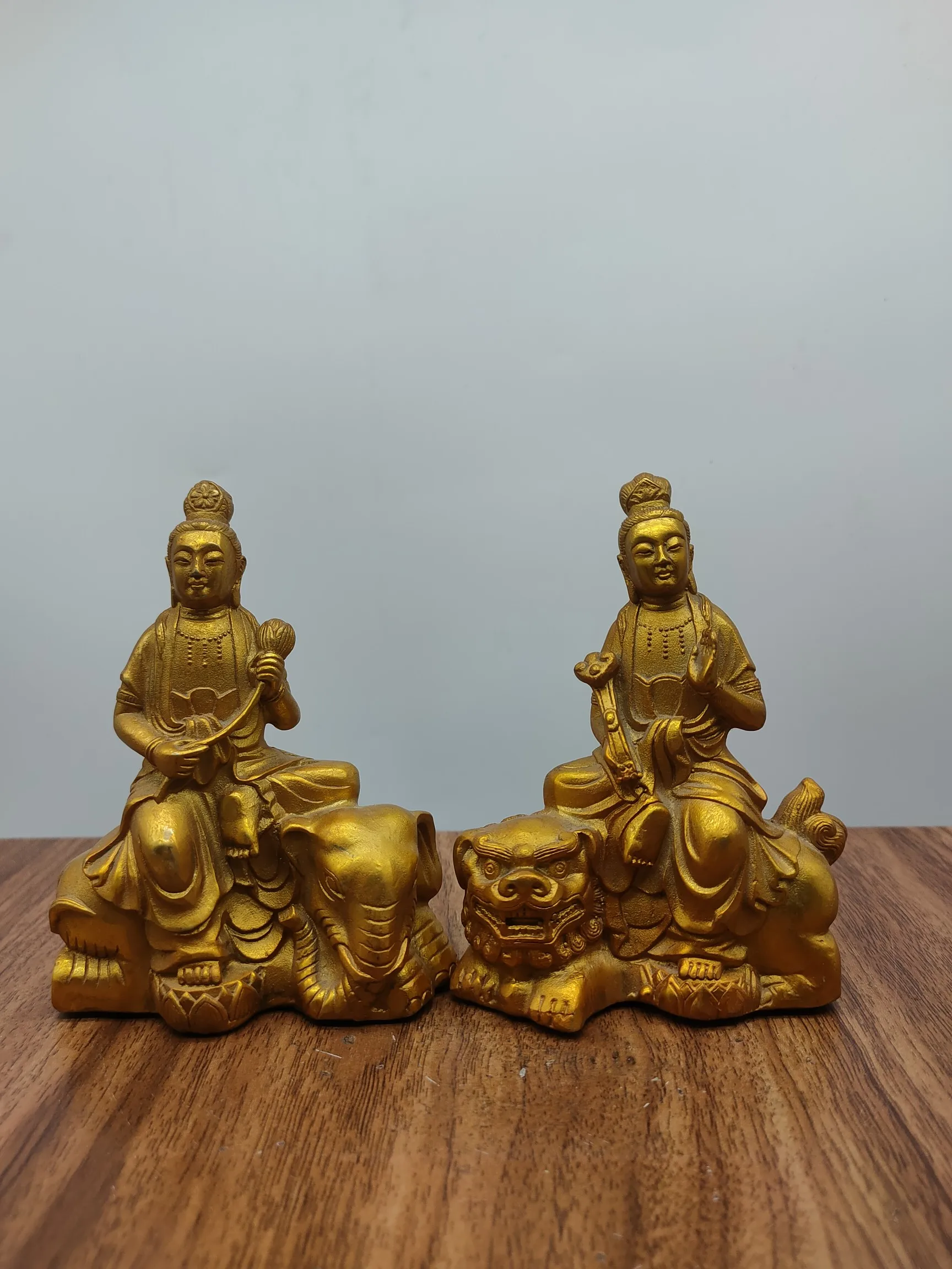 

pair of China metal home decoration brass Gilding Manjusri samantabhadra bodhisattva buddha statue