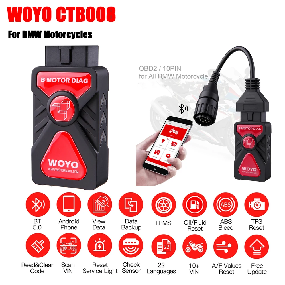 

WOYO CTB008 OBD2 Diagnostic Scanner Motor Diag for BMW All Motorcycles BT 5.0 OBD 2 Wireless Cellphone Tester ABS Tester