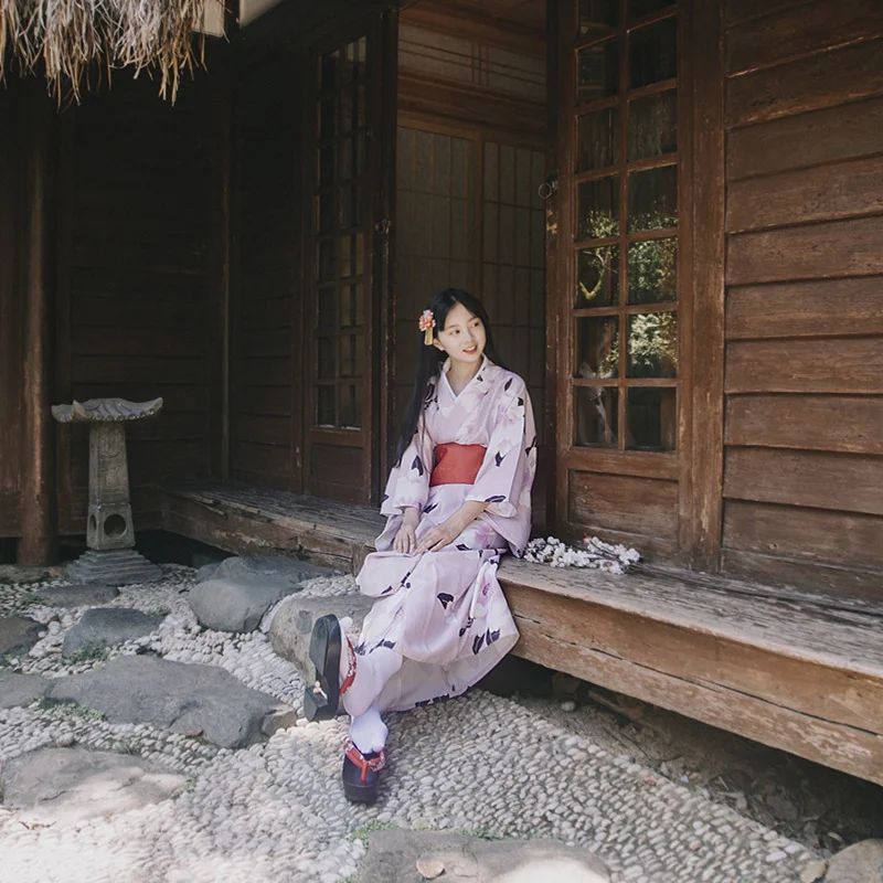 Japan Style Women Yukata Floral Prints Modernized Kimono Travel Photography Dress Cosplay Costume