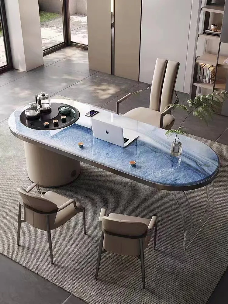 

Modern simple light luxury rock plate tea table tea table office super stone office tea table one tea table and chair combinatio