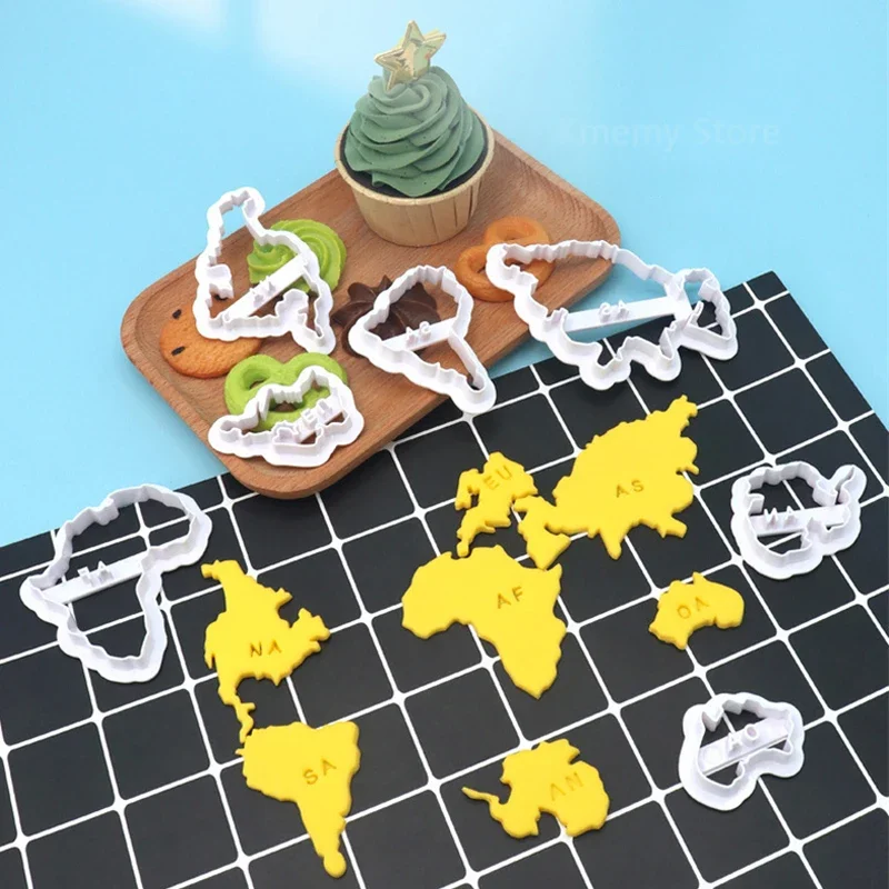 Seven Continents Shape Cookie Cutters 3D Plastic World Map Biscuit Mold Cookie Stamp DIY Fondant Cake Mould Pastry Baking Tool