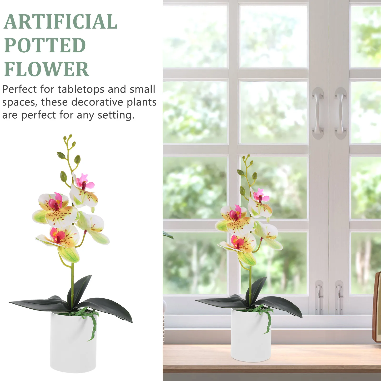 

Artificial Potted Phalaenopsis Faux Orchid Bonsai Fake Plant Decor Desktop Home Indoor Bathroom Colorful