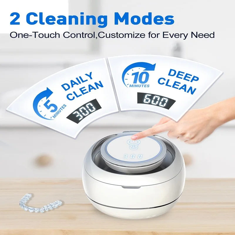 Upgraded Ultrasonic Retainer Cleaner 42Khz Retainer Cleaner for Mouth Guards Braces Jewelry Watch Toys 2 Modes Retainer Cleaning